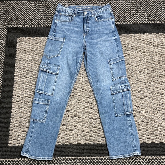 American Eagle Super High Rise Baggy Straight Cargo Jeans Women’s 6 Utility Work - Picture 1 of 6